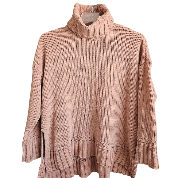 Aerie Chenille Turtleneck Sweater Womens SZ S Side Slit Boxy Relaxed Oversized - Picture 3 of 9